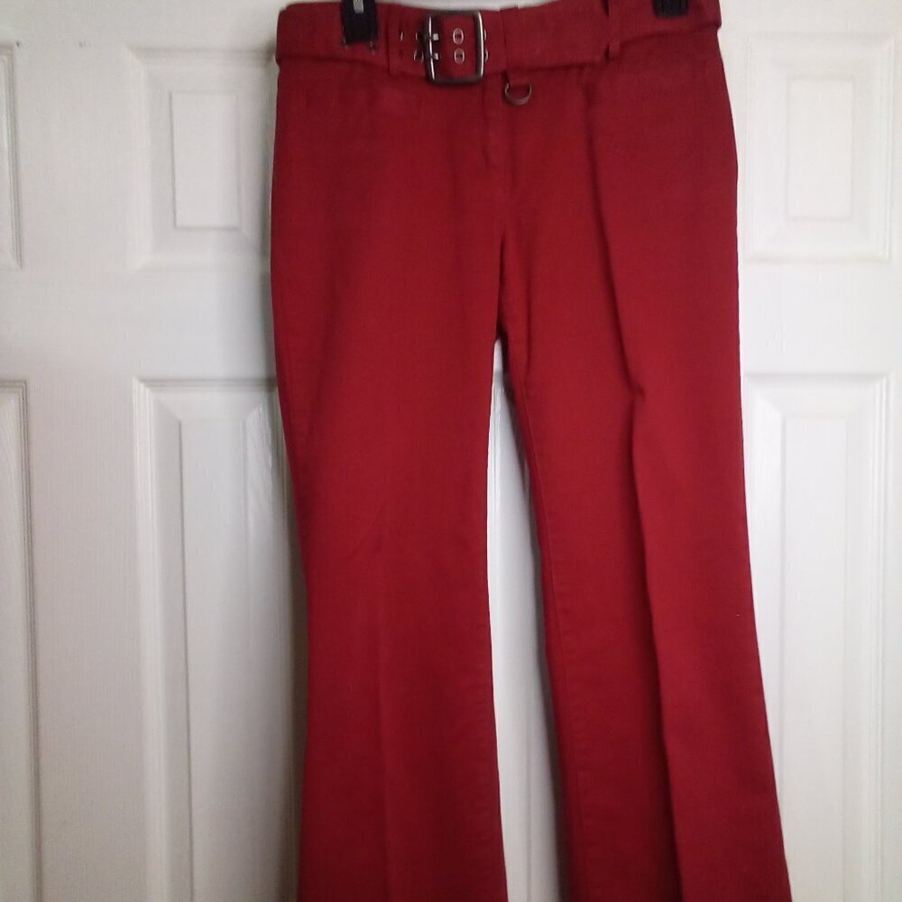Tommy Hilfiger Pants Women 2 Y2K Cropped Wide Leg Belt Red